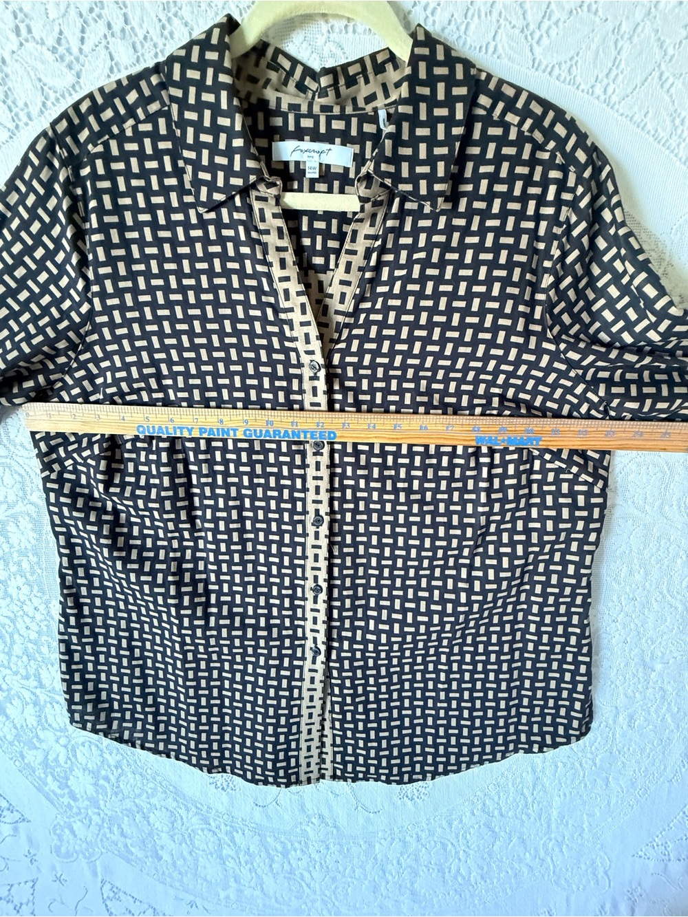 Foxcroft Harper Basketweave Black Cream Geometric Button-Down Shirt Plus 14W - Picture 6 of 10